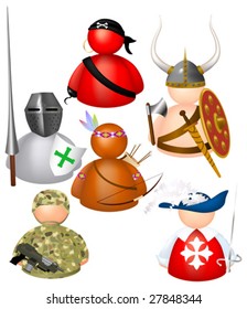 This vector picture represents a various icons messenger, collection 5: warrior