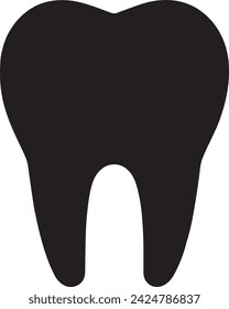 This vector portrays a stylized black silhouette of a healthy molar tooth, symbolizing dental care and oral hygiene. 