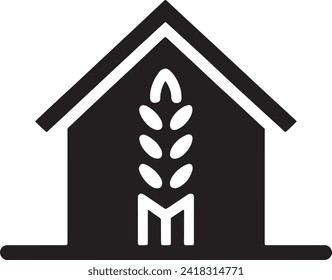 This vector portrays a stylized icon of a granary, the classic structure for storing grain and other agricultural products. 