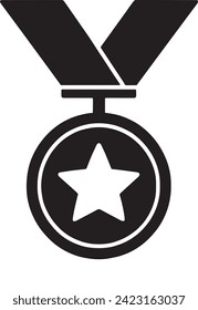 Diese Vektorgrafik präsentiert eine mutige, schwarze Silhouette einer Medaille mit einem prominenten Stern in ihrer Mitte, der an einem V-förmigen Band hängt.