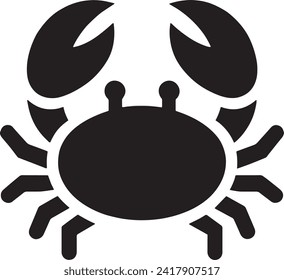 This vector presents a bold silhouette of a crab with its characteristic pincers and round body prominently displayed. 