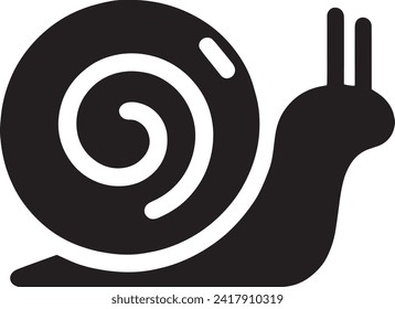 This vector presents a bold silhouette of a garden snail, characterized by its spiraled shell and extended tentacles.