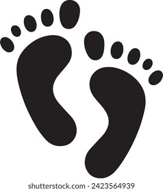 This vector presents a clean and modern black and white silhouette of human footprints. 