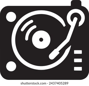  Este vector presenta una silueta minimalista en blanco y negro de un tocadiscos, capturando las características esenciales, incluyendo el plato, el brazo y los controles. 