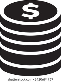 This vector presents a simple yet powerful icon of a stack of coins, each coin adorned with the classic dollar sign. 