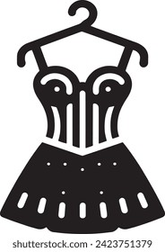 This vector presents a stylish icon of a corset-top dress hanging gracefully on a hanger. 