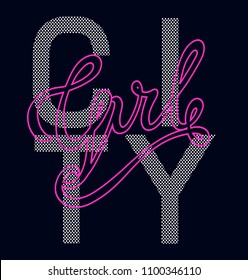 This vector print is for t-shirt. Graphic design  for screen-printing press in typography. There is a stylized word and slogan. Can be used for denim and knitwear clothes in fashion.