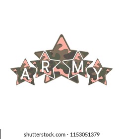 This vector print is for t-shirt. Graphic design  for screen-printing press in typography. There is a stylized word and slogan about military. Can be used for denim and knitwear clothes in fashion.