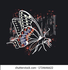 This vector print is for t-shirt. Graphic design  butterfly  for screen-printing press in typography. 