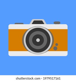 This is a vector of retro camera. The camera made from metal and wood materials.