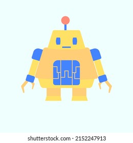 This is a vector of a robot toys with soft blue background. It has an antenna on its head. 