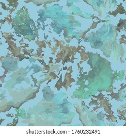 This vector seamless abstract texture in blue and jade green tones with a touch of light brown is one of the patterns from the Urban Camouflage collection and reminds of the bushes at the fence.