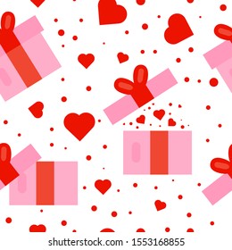This is vector seamless pattern texture of gift box and heart on white background.