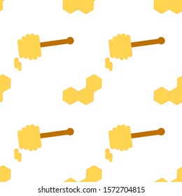 This is vector seamless pattern texture honey, spoon honey on white background.  Cartoon illustration.