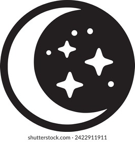  This vector is a serene depiction of a crescent moon surrounded by stars, conveying the quiet beauty of the night sky. 