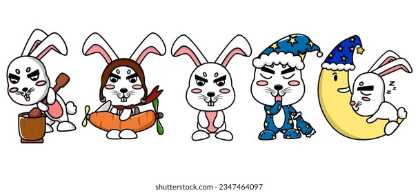 This vector is a set of 5 bunny vectors that can be used to decorate or complement your for funny and cute media.