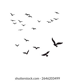 This vector set features elegant silhouettes of a flock of birds soaring against a clean white background. Ideal for tattoo concepts or nature-inspired artwork, the collection evokes a sense of grace,