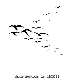 This vector set features elegant silhouettes of a flock of birds soaring against a clean white background. Ideal for tattoo concepts or nature-inspired artwork, the collection evokes a sense of grace,