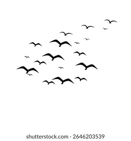This vector set features elegant silhouettes of a flock of birds soaring against a clean white background. Ideal for tattoo concepts or nature-inspired artwork, the collection evokes a sense of grace,