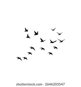 This vector set features elegant silhouettes of a flock of birds soaring against a clean white background. Ideal for tattoo concepts or nature-inspired artwork, the collection evokes a sense of grace,