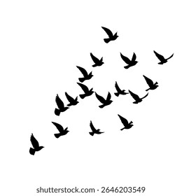 This vector set features a flock of flying bird silhouettes against a clean white background, ideal for tattoos or nature-inspired artwork. The collection gracefully captures the beauty, motion, and f