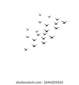 This vector set features a flock of flying bird silhouettes against a clean white background, ideal for tattoos or nature-inspired artwork. The collection gracefully captures the beauty, motion, and f