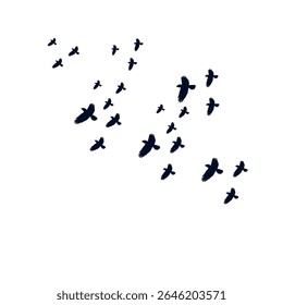 This vector set features a flock of flying bird silhouettes against a clean white background, ideal for tattoos or nature-inspired artwork. The collection gracefully captures the beauty, motion, and f
