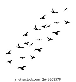 This vector set features a flock of flying bird silhouettes against a clean white background, ideal for tattoos or nature-inspired artwork. The collection gracefully captures the beauty, motion, and f