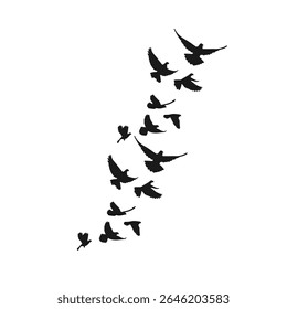 This vector set features a flock of flying bird silhouettes against a clean white background, ideal for tattoos or nature-inspired artwork. The collection gracefully captures the beauty, motion, and f