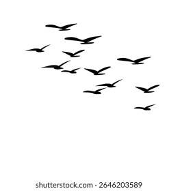 This vector set features a flock of flying bird silhouettes against a clean white background, ideal for tattoos or nature-inspired artwork. The collection gracefully captures the beauty, motion, and f