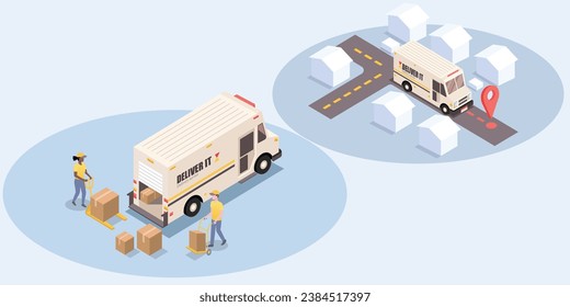 Este conjunto de vectores presenta ilustraciones que muestran varias escenas dentro de la industria del transporte y la logística, centrándose específicamente en los procesos de entrega