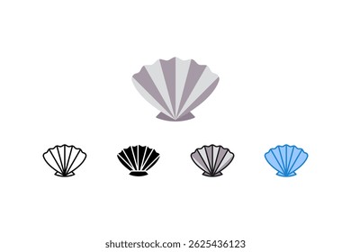 This vector set features various renditions of a seashell icon, suitable for coastal-themed designs or nautical projects. The clean lines and minimalist style offer versatility for branding,