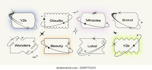 This vector set features Y2K-inspired stickers, bubbles, chat messages, labels, Korean-style logos, tags, figures, and elegant coupons. Sale labels and premium tags.