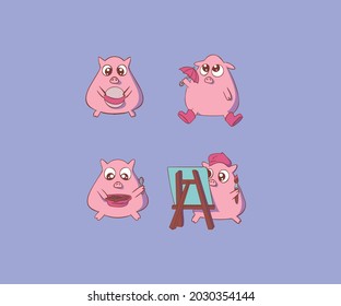this is a vector set with funny pigs.Pigs livestock animals  cartoon piglets.kids design.