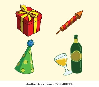 This is a vector set of New Year's themes. You can use them as decorations, stickers or for other design purposes.!