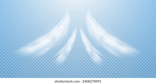 This is a vector set of realistic powder or mist sprays, aerosol trails and bursting vapour splashes. Festive wind, Christmas spotted, cold air. Smoke from car wheels, smoke from explosions.