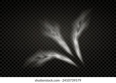 This is a vector set of realistic powder or mist sprays, aerosol trails and bursting vapour splashes. Festive wind, Christmas spotted, cold air. Smoke from car wheels, smoke from explosions.