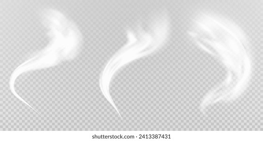 This is a vector set of realistic powder or mist sprays, aerosol trails and bursting vapour splashes. Festive wind, Christmas spotted, cold air. Smoke from car wheels, smoke from explosions.