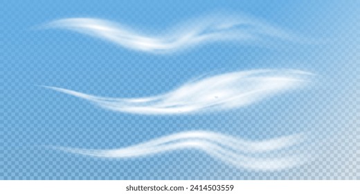 This is a vector set of realistic powder or mist sprays, aerosol trails and bursting vapour splashes. Festive wind, Christmas spotted, cold air. Smoke from car wheels, smoke from explosions.