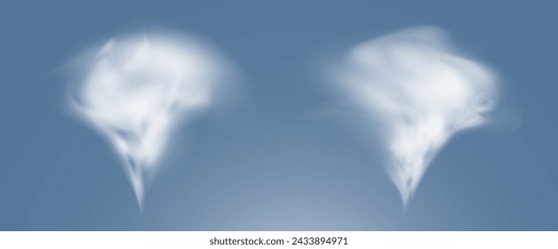 This is a vector set of realistic powder or mist sprays, aerosol trails and bursting vapour splashes. Festive wind, Christmas spotted, cold air. Smoke from car wheels, smoke from explosions.
