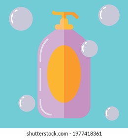 This is a vector of shampoo, body gel, moisturizer, etc which is surrounded by bubbles.