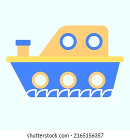 This is a vector of a ship toys. It has a chimney in front of it and soft blue background.
