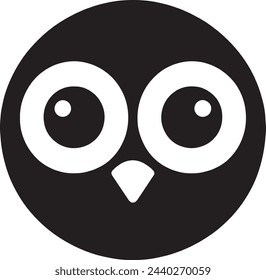 This vector showcases a captivating emoji of a charming owl, designed with a minimalist black and white aesthetic.