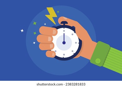 This vector showcases a hand firmly gripping a stopwatch. The powerful illustration captures a sense of control and precision as the stopwatch is held with intent. It symbolizes time-effectively.