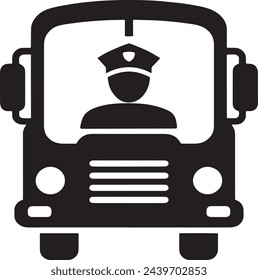 This vector showcases a school bus with a visible driver wearing a cap, representing safety, responsibility, and the important role of school bus drivers.