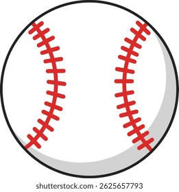 This vector shows a classic baseball ball with red stitching used in sports and leisure activities, presented in a clean, simple style for versatile graphic use. Energetic.