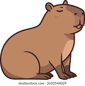 This vector shows a cute capybara sitting calmly with a peaceful facial expression on a white background, conveying a tranquil and relaxed mood.