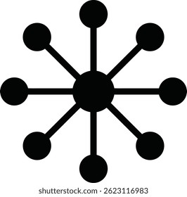 This vector shows a network connection icon with a central node and multiple radial links, representing connectivity and communication in a minimalist style. Clean and modern.