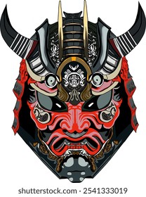 Este vetor mostra uma máscara de samurai com um design muito detalhado e elegante