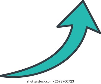 Este Vector muestra una flecha curva hacia arriba verde azulado con un contorno negro que simboliza el crecimiento, el progreso y el mejoramiento en un estilo minimalista limpio. Transmite sentimiento de dirección positiva.